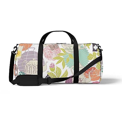 Sporttasche Gym Tote Vintage Teekanne Blumen Rosen Wochenende Tote Fitness Duffel Sling Schultertasche Rucksack Reisetasche, Color650, medium size, Reisetasche von DreamBay