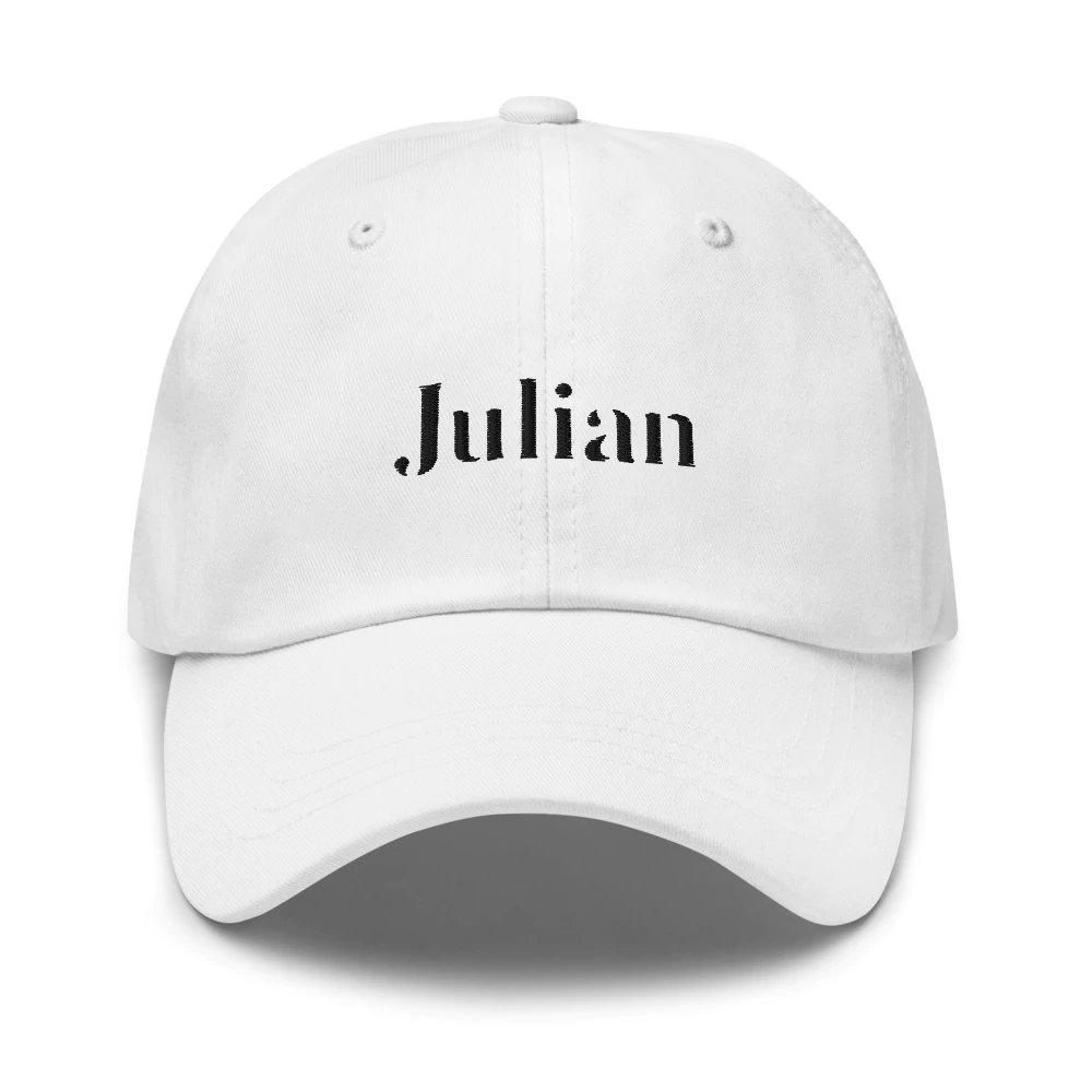 Julian Unisex Twill Hat, Mütze Typografie, Hut, Spruch Hut, Wortbasierte Mütze, Namensmütze, Eingreifmütze, Bestickte Geburtstag, Valentinstag Julian Unisex Twill Hat, Mütze Typografie, Hut, Spruch Hut, Wortbasierte Mütze, Namensmütze, Eingreifmütze, Bestickte Geburtstag, Valentinstag von DreamBiGStudioShop