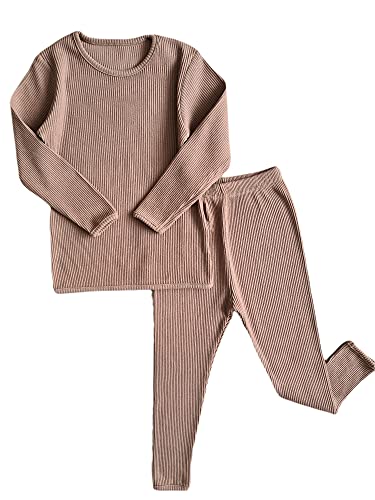 DreamBuy 20 Farben Gerippter Pyjama/Trainingsanzug/Loungewear Unisex Jungen und Mädchen Pyjamas Babykleidung Pyjamas für Damen und Herren Pyjamas (2-3J, Beige) von DreamBuy