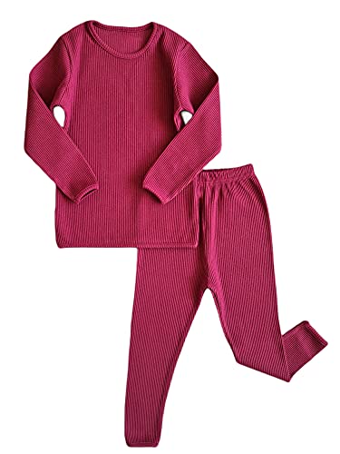 DreamBuy 20 Farben Gerippter Pyjama/Trainingsanzug/Loungewear Unisex Jungen und Mädchen Pyjamas Babykleidung Pyjamas für Damen und Herren Pyjamas (2-3J, Rotweinrot) von DreamBuy