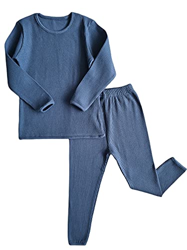 DreamBuy 20 Farben Gerippter Pyjama/Trainingsanzug/Loungewear Unisex Jungen und Mädchen Pyjamas Babykleidung Pyjamas für Frauen und Herren Pyjamas (8-9 Jahre, blau) von DreamBuy
