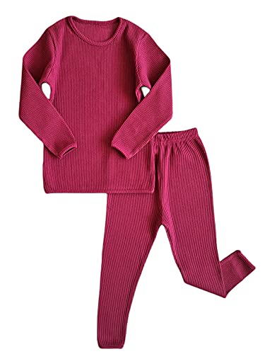 DreamBuy 20 Farben Gerippter Pyjama/Trainingsanzug/Loungewear Unisex Jungen und Mädchen Pyjamas Babykleidung Pyjamas für Damen und Herren Pyjamas (9-10J, Rotweinrot) von DreamBuy