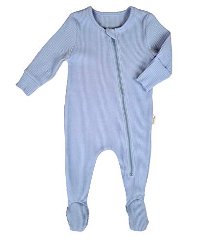 DreamBuy 0-3Y Reißverschluss Schlafanzug Gerippte Weiche Baumwolle Baby Jungen Mädchen Strampler Unisex Bodysuit Pyjama Kinder Onesie Fußlos Fuß Allergikerfreundlich (0-3 Monate, Puderblau) von DreamBuy