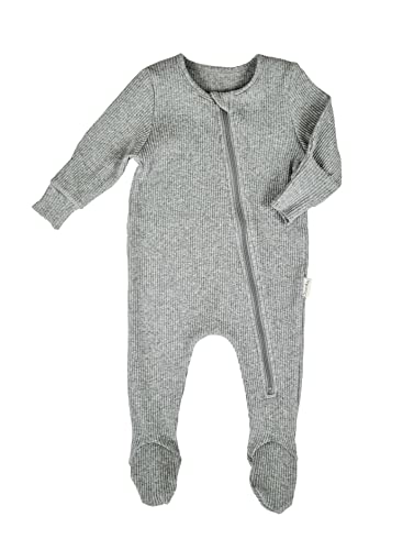 DreamBuy 0-3Y Reißverschluss Schlafanzug Gerippte Weiche Baumwolle Baby Jungen Mädchen Strampler Unisex Bodysuit Pyjama Kinder Onesie Fußlos Fuß Allergikerfreundlich (3-6 Monate, Taubengrau) von DreamBuy