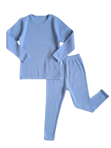 DreamBuy 20 Farben Gerippter Pyjama/Trainingsanzug/Loungewear Unisex Jungen und Mädchen Pyjamas Babykleidung Pyjamas für Damen und Herren Pyjamas (2-3Y, Pulverblau) von DreamBuy