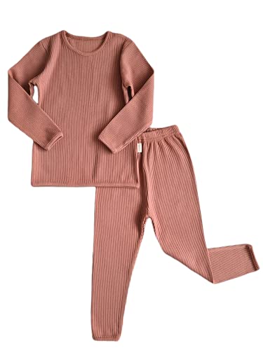 DreamBuy 20 Farben Gerippter Pyjama/Trainingsanzug/Loungewear Unisex Jungen und Mädchen Pyjamas Babykleidung Pyjamas für Damen und Herren Pyjamas (3-4J, Rosa Lederfarbe) von DreamBuy