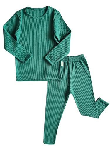 DreamBuy 20 Farben Gerippter Pyjama/Trainingsanzug/Loungewear Unisex Jungen und Mädchen Pyjamas Babykleidung Pyjamas für Damen und Herren Pyjamas (3-4J, Waldgrün) von DreamBuy