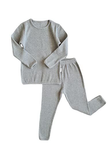DreamBuy 20 Farben Gerippter Pyjama/Trainingsanzug/Loungewear Unisex Jungen und Mädchen Pyjamas Babykleidung Pyjamas für Damen und Herren Pyjamas (6-7J, Taubengrau) von DreamBuy