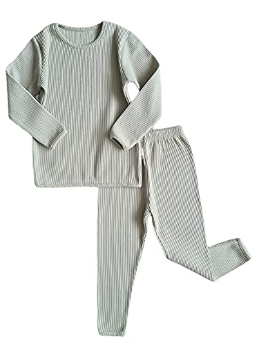 DreamBuy 20 Farben Gerippter Pyjama/Trainingsanzug/Loungewear Unisex Jungen und Mädchen Pyjamas Babykleidung Pyjamas für Frauen und Herren Pyjamas (1-2 Jahre, Salbei) von DreamBuy