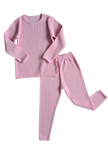 DreamBuy 20 Farben Gerippter Pyjama/Trainingsanzug/Loungewear Unisex Jungen und Mädchen Pyjamas Babykleidung Pyjamas für Frauen und Herren Pyjamas (1-2Y, Süßes Rosa) von DreamBuy