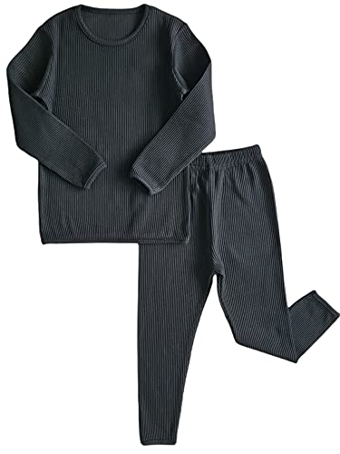 DreamBuy 20 Farben Gerippter Pyjama/Trainingsanzug/Loungewear Unisex Jungen und Mädchen Pyjamas Babykleidung Pyjamas für Frauen und Herren Pyjamas (9-10 Jahre, Schwarz) von DreamBuy