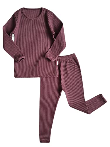 DreamBuy 20 Farben Gerippter Pyjama/Trainingsanzug/Loungewear Unisex Jungen und Mädchen Pyjamas Babykleidung Pyjamas für Damen und Herren Pyjamas (5-6J, Aubergine) von DreamBuy