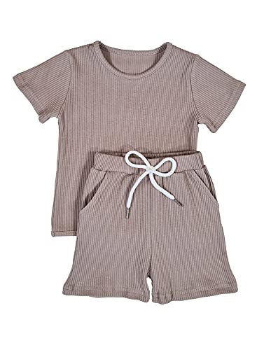 DreamBuy 20 Farben Gerippter Pyjama / Trainingsanzug / Loungewear Unisex Jungen und Mädchen Pyjamas Babykleidung Pyjamas für Frauen und Herren Pyjamas (5-6 Jahre, Taupe) von DreamBuy