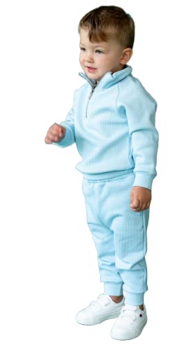 DreamBuy Kinder Fleece-Trainingsanzug – 2 Stück Jungen und Mädchen – gerippte Baumwolle, Frost Blue, 5-6 Jahre von DreamBuy