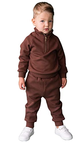 DreamBuy Kinder Fleece-Trainingsanzug – 2 Stück Jungen und Mädchen – gerippte Baumwolle, walnuss, 4-5 Jahre von DreamBuy