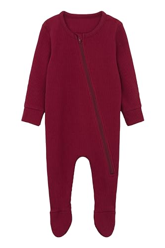 DreamBuy Schlafanzug mit Reißverschluss, personalisiert oder einfarbig, Babygeschenk, personalisierte Geschenke, Babykleidung für Jungen oder Mädchen, Neugeborene Baby-Essentials, burgunderrot, 18-24 von DreamBuy