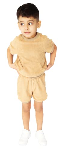 Trainingsanzug aus 100 % Baumwolle, 4 Farben, Unisex, Jungen, Mädchen, Kinder, Kleinkinder, Baby, Rundhalsausschnitt, Sommer-Teddys, 2-teiliges Outfit Gr. 2-3 Jahre, sand von DreamBuy