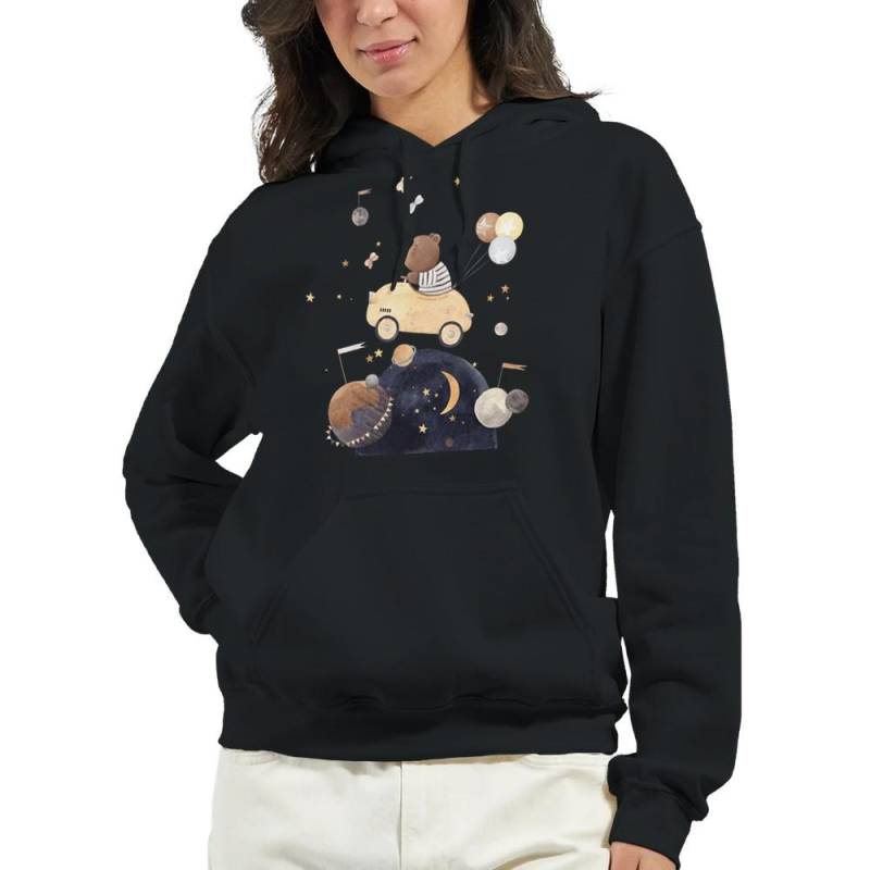 Bear Over The Moon Hoodie - Charmantes Cartoon Adventure Design Und Bequeme Passform von DreamDraftsCo