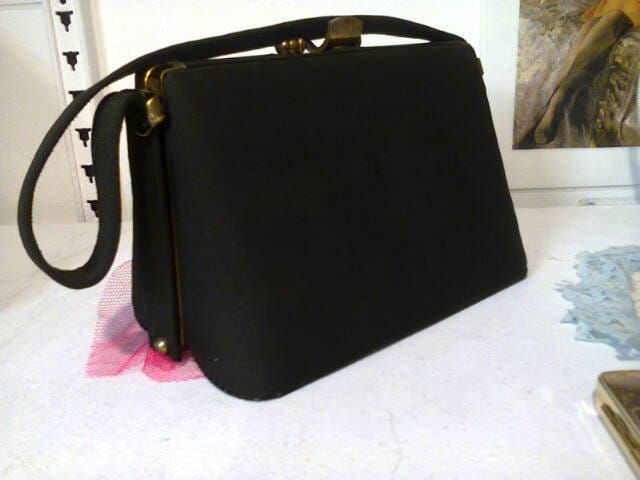 Vintage Handtasche. Schwarze Box Tasche Aus Rips-stoff von DreamRetroUK