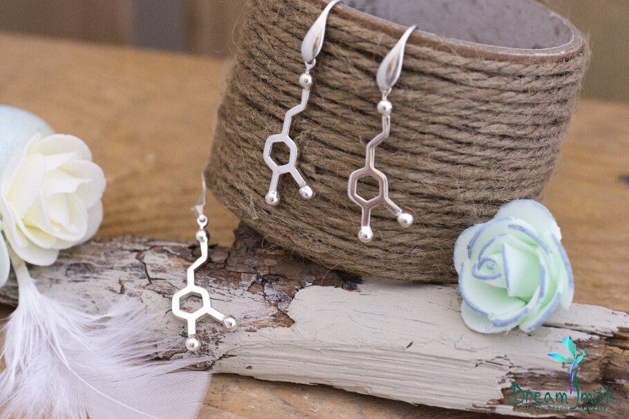 sterling Silber Dopamin Molekül Halskette Und Ohrringe Set von DreamSmithJewelry
