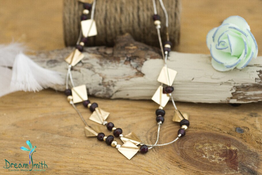 sterling Silber Und 14K Gold Halskette Mit Granat von DreamSmithJewelry