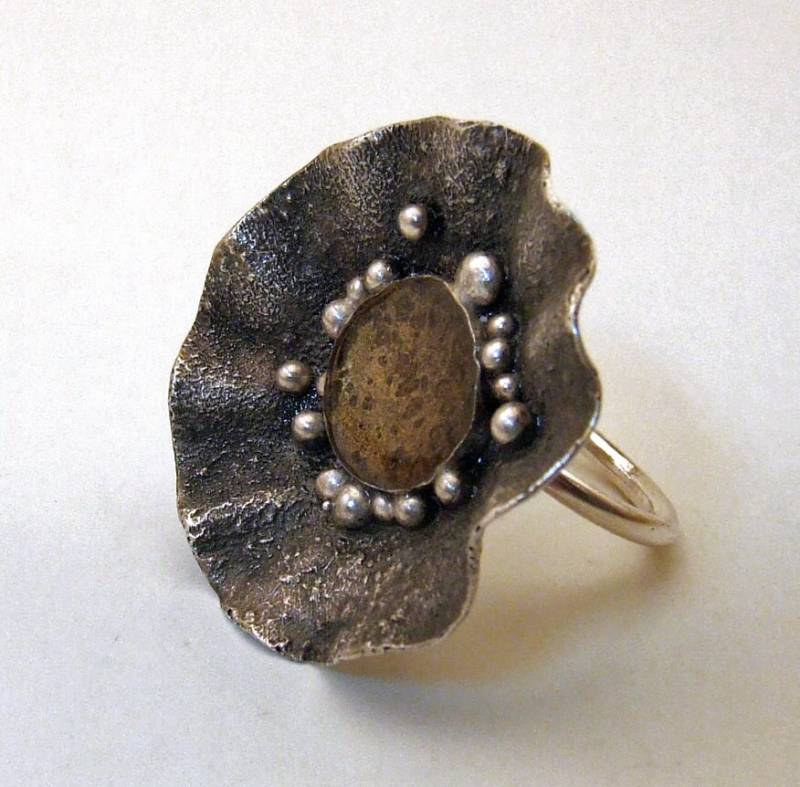 Sterling Silber Und Gold Harz Ring - Statement Cocktail Handgemachter Feiner Metall Schmuck Größe 7 von DreamSpiralArt