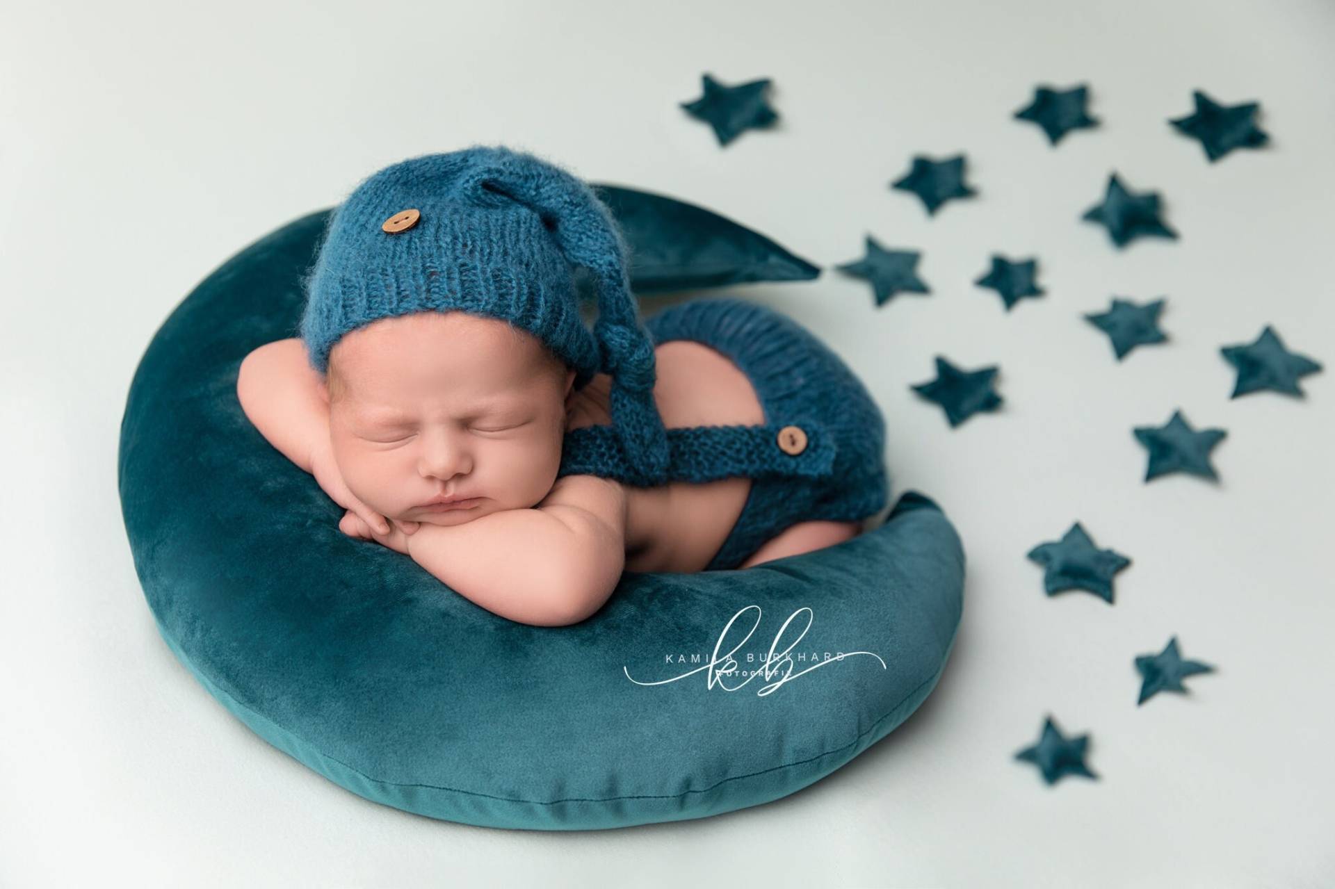 Babyfotografie Outfit Mütze Body Türkis Blau von DreamWoodLove