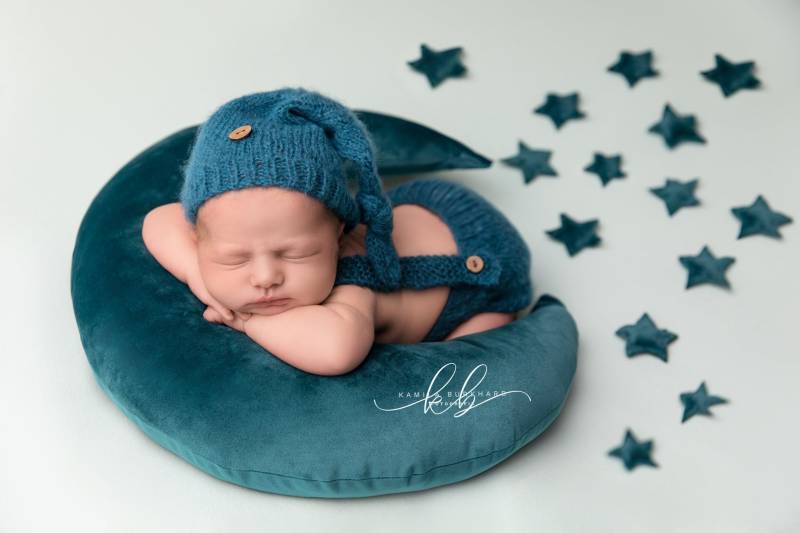 Babyfotografie Outfit Mütze Body Türkis Blau von DreamWoodLove