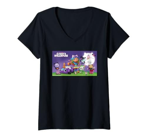 Damen DreamWorks Gabby’s Dollhouse Halloween Group T-Shirt mit V-Ausschnitt von DreamWorks Gabby’s Dollhouse