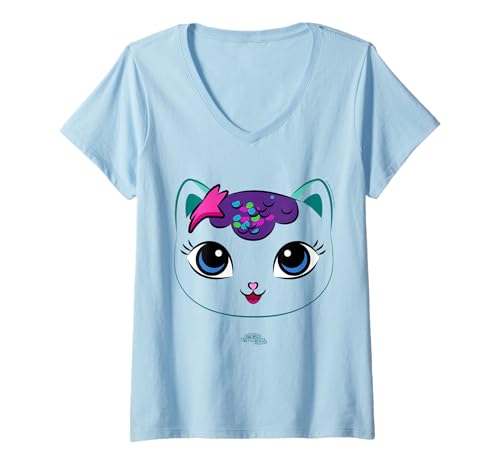 Damen DreamWorks Gabby’s Dollhouse Mercat Big Face T-Shirt mit V-Ausschnitt von DreamWorks Gabby’s Dollhouse