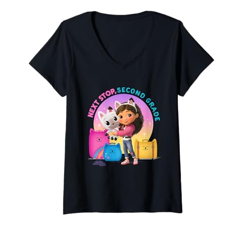 Damen DreamWorks Gabby’s Dollhouse Next Stop Second Grade T-Shirt mit V-Ausschnitt von DreamWorks Gabby’s Dollhouse