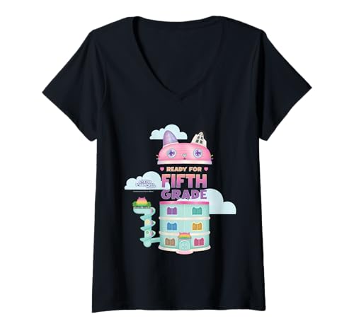 Damen DreamWorks Gabby’s Dollhouse Ready for Fifth Grade T-Shirt mit V-Ausschnitt von DreamWorks Gabby’s Dollhouse