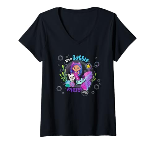 Damen DreamWorks Gabby’s Dollhouse The Movie Bubble Party T-Shirt mit V-Ausschnitt von DreamWorks Gabby’s Dollhouse