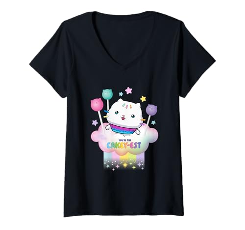 Damen DreamWorks Gabby’s Dollhouse The Movie Cakey-est Cloud T-Shirt mit V-Ausschnitt von DreamWorks Gabby’s Dollhouse