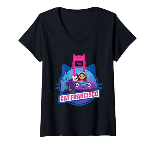 Damen DreamWorks Gabby’s Dollhouse The Movie Cat Francisco Racer T-Shirt mit V-Ausschnitt Damen DreamWorks Gabby’s Dollhouse The Movie Cat Francisco Racer T-Shirt mit V-Ausschnitt von DreamWorks Gabby’s Dollhouse