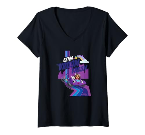 Damen DreamWorks Gabby’s Dollhouse The Movie Extra Vroom Vroom T-Shirt mit V-Ausschnitt von DreamWorks Gabby’s Dollhouse