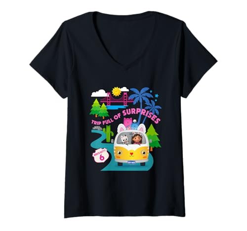 Damen DreamWorks Gabby’s Dollhouse The Movie Full of Surprises T-Shirt mit V-Ausschnitt von DreamWorks Gabby’s Dollhouse