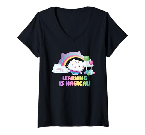 Damen DreamWorks Gabby’s Dollhouse The Movie Learning is Magical T-Shirt mit V-Ausschnitt von DreamWorks Gabby’s Dollhouse