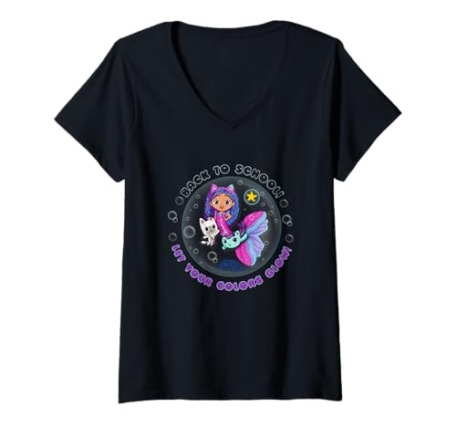 Damen DreamWorks Gabby’s Dollhouse The Movie Let Your Colors Glow T-Shirt mit V-Ausschnitt von DreamWorks Gabby’s Dollhouse