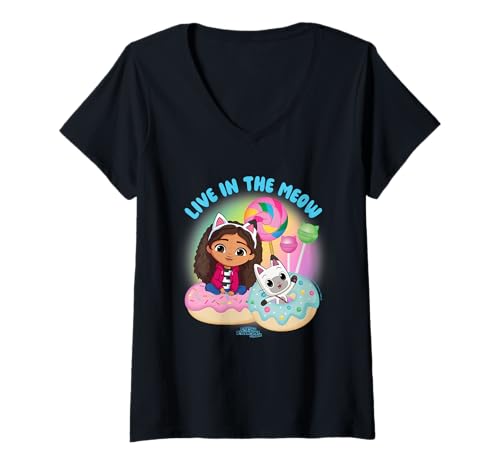 Damen DreamWorks Gabby’s Dollhouse The Movie Live In The Meow T-Shirt mit V-Ausschnitt Damen DreamWorks Gabby’s Dollhouse The Movie Live In The Meow T-Shirt mit V-Ausschnitt von DreamWorks Gabby’s Dollhouse