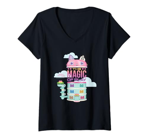 Damen DreamWorks Gabby’s Dollhouse The Movie Magic of Play T-Shirt mit V-Ausschnitt von DreamWorks Gabby’s Dollhouse