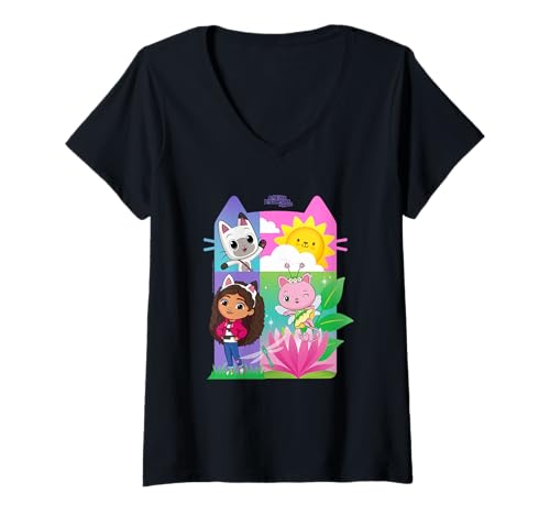Damen DreamWorks Gabby’s Dollhouse The Movie Sunshine Squad T-Shirt mit V-Ausschnitt von DreamWorks Gabby’s Dollhouse