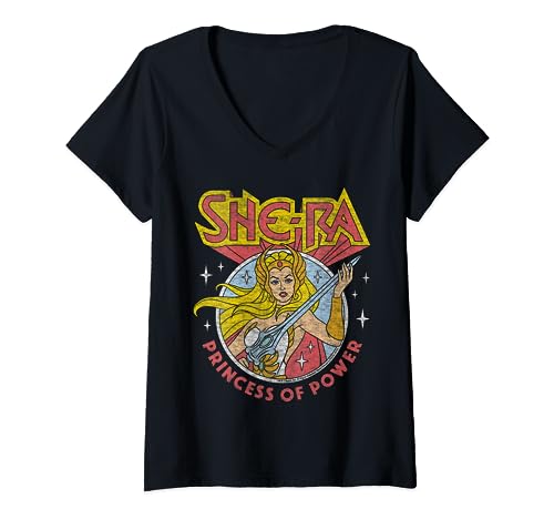 DreamWorks - She-Ra Damen Cartoon T-Shirt mit V-Ausschnitt Schwarz Klein EU S von DreamWorks - She-Ra