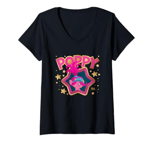 Damen DreamWorks Trolls Poppy Star Power Portrait T-Shirt mit V-Ausschnitt von DreamWorks Trolls