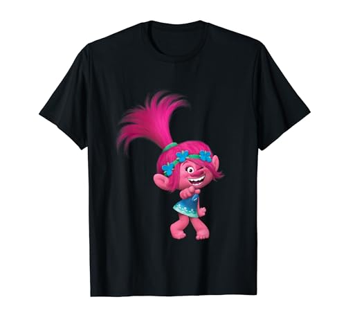 DreamWorks - Trolls Herren Cartoon T-Shirt Schwarz S Klassische Passform Rollkragen Halbarm Standardlänge Pull-On 100% Polyester atmungsaktiv von DreamWorks - Trolls