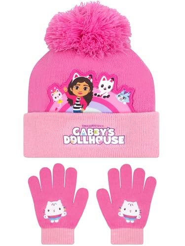 DreamWorks Gabbys Dollhouse Wintermütze Kinder | Mädchen Hut Und Handschuhe | Pandy Paws Handschuhe Und Beanie Kinder | Einheitsgröße Rosa von DreamWorks
