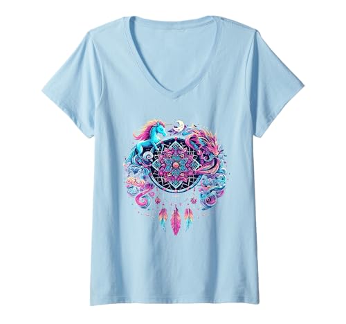 Damen Lebendiger Dream Weaver mit Fantasie und kosmischen Elementen T-Shirt mit V-Ausschnitt von Dreamcatcher Adventures