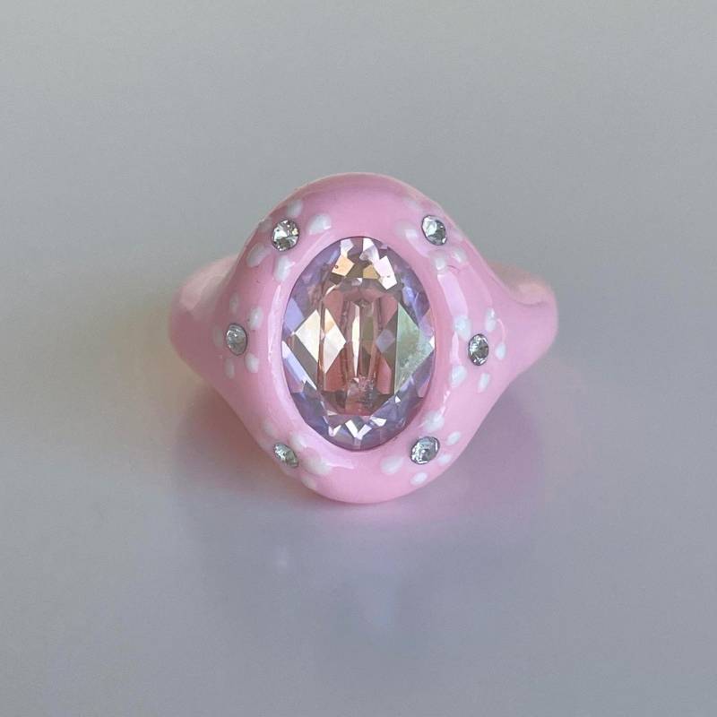 Handgefertigter Ring Aus Polymer Rosa Blüten, Swarovski Kristall von DreamersJewelryCo