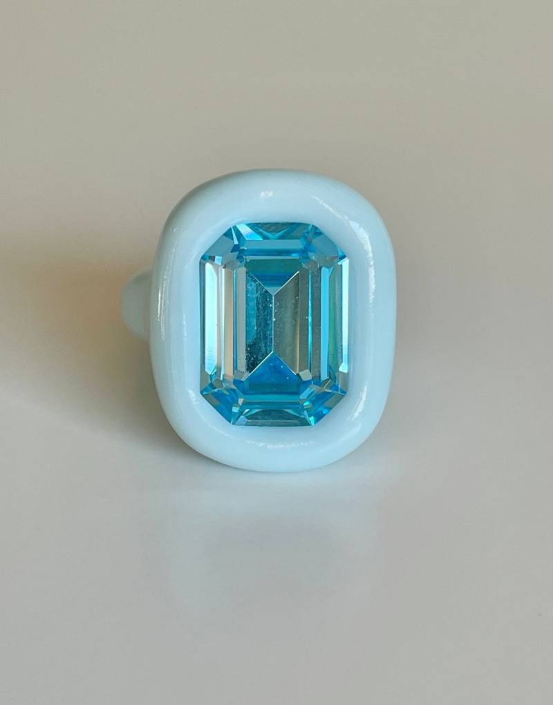 Hand Modelliert Polymer Clay Ring Hellblau Swarovski Kristall Statement von DreamersJewelryCo