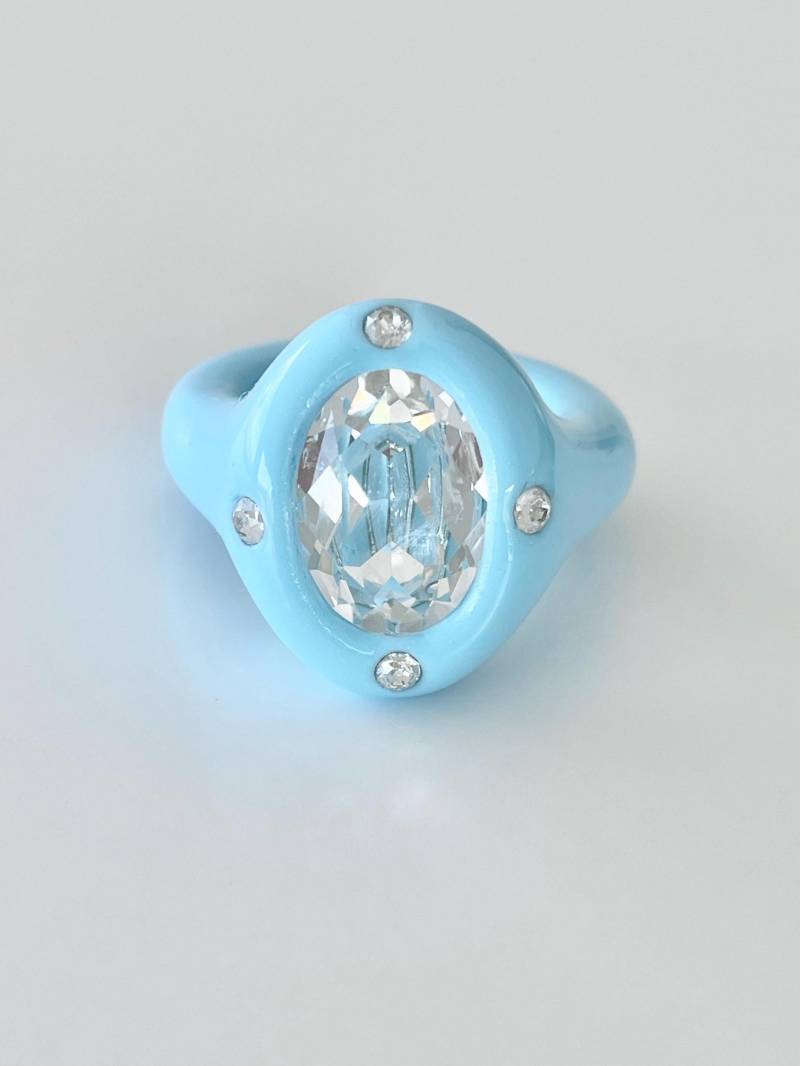 Hand Modelliert Himmelblau Polymer Ring Swarovski Kristall Statement von DreamersJewelryCo